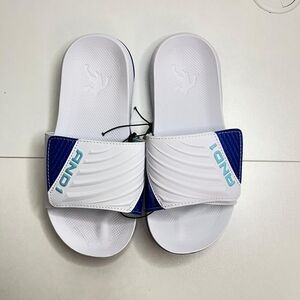 And1 White Slide Sandals with Blue Accents